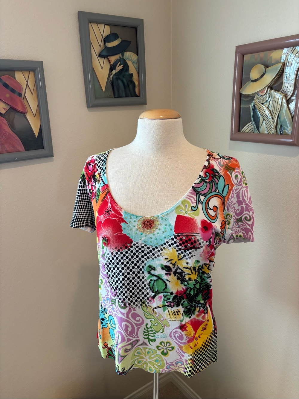 NEW dolce  Cabo Multicolor Floral & Geometric Scoop Neck Tops